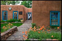 Front yard and pueblo style houses. Taos, New Mexico, USA (color)