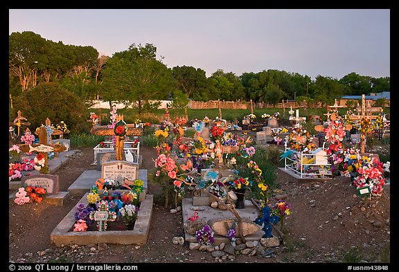 Cemetery at sunset, Rancho de Taos. Taos, New Mexico, USA