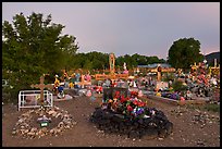 Tomb made of volcanic rocks in cemetery, Rancho de Taos. Taos, New Mexico, USA