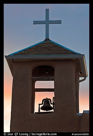 Bell tower at sunset, San Francisco de Asisis church, Rancho de Taos. Taos, New Mexico, USA (color)