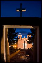 San Francisco de Asisis mission from entrance gate at night, Rancho de Taos. Taos, New Mexico, USA (color)