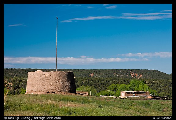 Round house kiva and homes, Picuris Pueblo. New Mexico, USA (color)