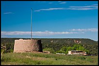 Round house kiva and homes, Picuris Pueblo. New Mexico, USA ( color)