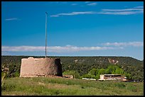 Round house kiva and homes, Picuris Pueblo. New Mexico, USA