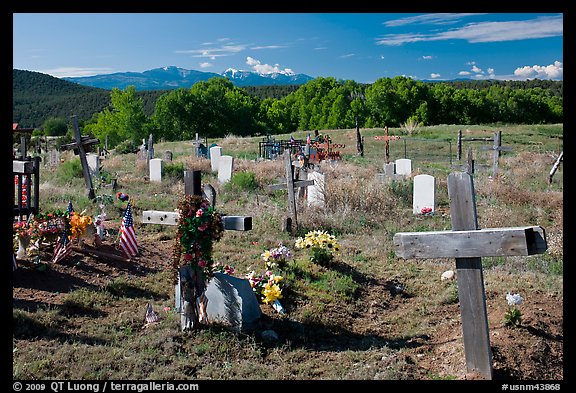 Crosses and headstones, cemetery, Picuris Pueblo. New Mexico, USA