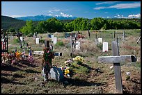 Crosses and headstones, cemetery, Picuris Pueblo. New Mexico, USA (color)