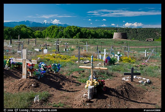 Cemetery and kiva, Picuris Pueblo. New Mexico, USA (color)