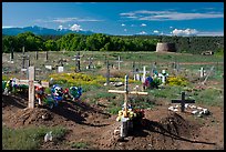 Cemetery and kiva, Picuris Pueblo. New Mexico, USA