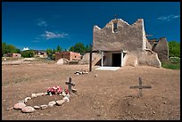 Graves and Picuris Church, Picuris Pueblo. New Mexico, USA (color)