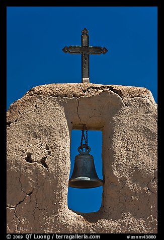 Bell, Cross and adobe wall,  San Lorenzo Church,. New Mexico, USA (color)
