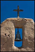 Bell, Cross and adobe wall,  San Lorenzo Church,. New Mexico, USA