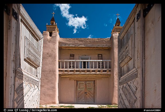 Church San Jose de Gracia seen through front doors. New Mexico, USA (color)
