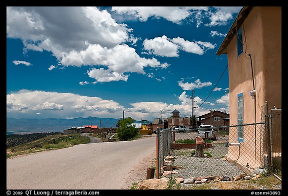 House and main street, Truchas. New Mexico, USA