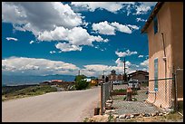 House and main street, Truchas. New Mexico, USA