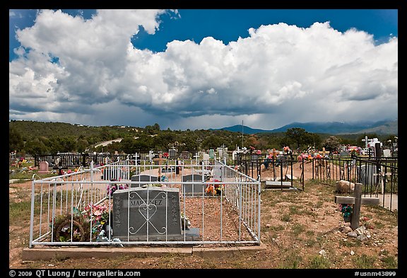 Cemetery and clouds, Truchas. New Mexico, USA (color)