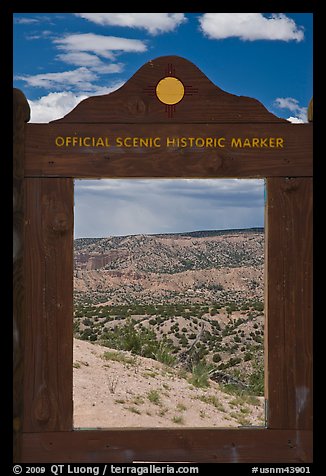 Scenery framed by historic marker. New Mexico, USA (color)