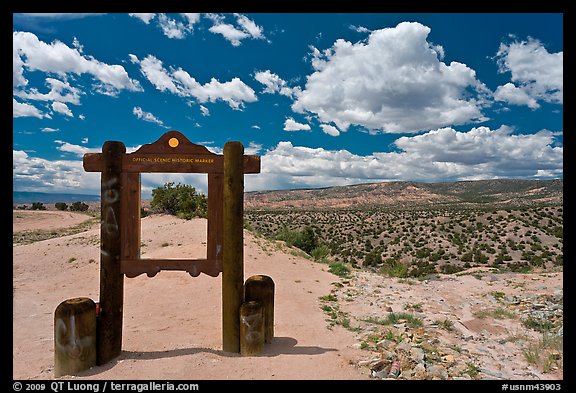 Marker and high desert scenery. New Mexico, USA (color)