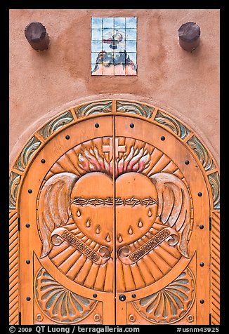 Decorated door, Sanctuario de Chimayo. New Mexico, USA