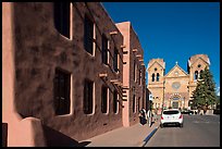 Side of the American Indian art museum and St Francis Cathedral. Santa Fe, New Mexico, USA ( color)