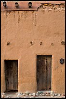 Facade detail of building considered oldest house in america. Santa Fe, New Mexico, USA