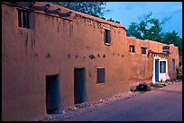 Casa Vieja de Analco, oldest house in the US, at dusk. Santa Fe, New Mexico, USA ( color)