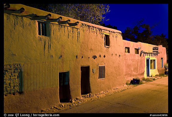 Oldest house in the US at night. Santa Fe, New Mexico, USA