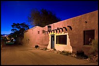 Street in Bario de Analco by night. Santa Fe, New Mexico, USA