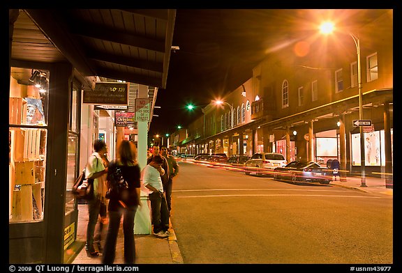 People in historic district by night. Santa Fe, New Mexico, USA