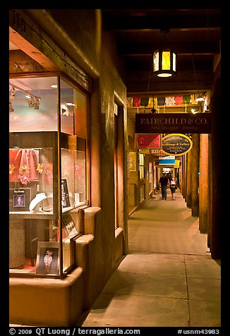 Gallery and columns by night. Santa Fe, New Mexico, USA (color)