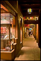 Gallery and columns by night. Santa Fe, New Mexico, USA