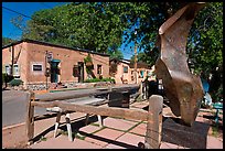 Modern sculpture and galleries on Canyon Road. Santa Fe, New Mexico, USA (color)