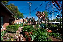 Gallery front yard with contemporary sculptures. Santa Fe, New Mexico, USA (color)