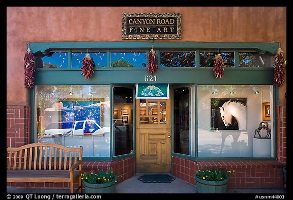 Canyon Road fine art gallery storefront,. Santa Fe, New Mexico, USA (color)