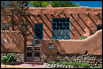 House in revival pueblo style, Canyon Road. Santa Fe, New Mexico, USA (color)