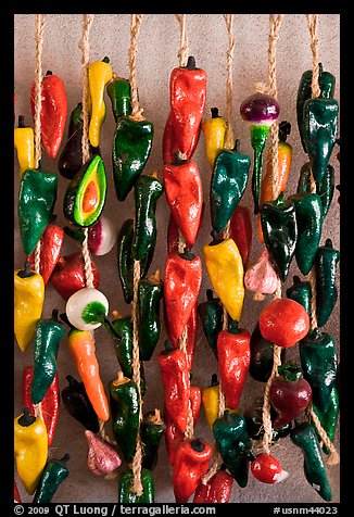 Ceramic fruits and vegetable for sale. Santa Fe, New Mexico, USA (color)