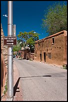 Street with Oldest House sign. Santa Fe, New Mexico, USA (color)