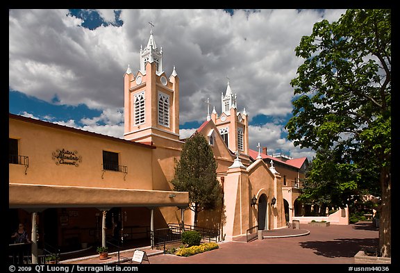 Old town plaza and San Felipe de Neri Church. Albuquerque, New Mexico, USA (color)