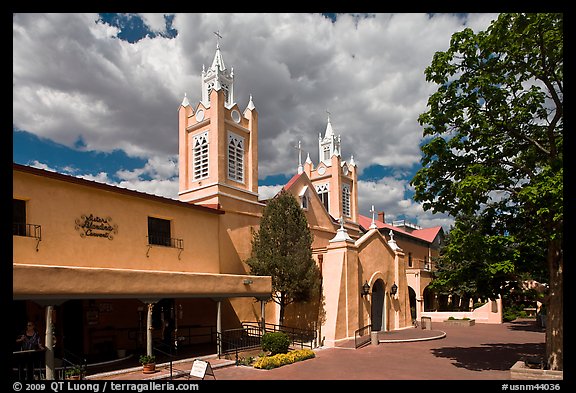 Old town plaza and San Felipe de Neri Church. Albuquerque, New Mexico, USA (color)