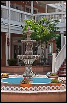 Fountain and white guardrails, old town. Albuquerque, New Mexico, USA ( color)