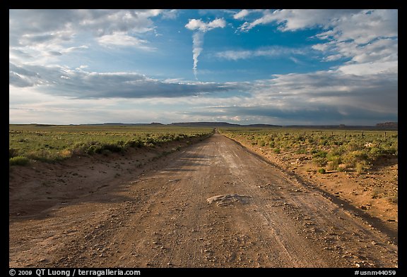 Unpaved road leading to Chaco Canyon. Chaco Culture National Historic Park, New Mexico, USA