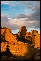 Last light on ruined walls, Pueblo Bonito. Chaco Culture National Historic Park, New Mexico, USA