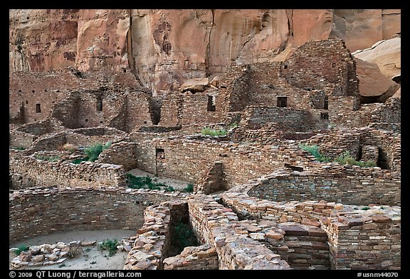 Many rooms of the Pueblo Bonito complex. Chaco Culture National Historic Park, New Mexico, USA (color)