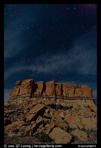 Stars over cliff. Chaco Culture National Historic Park, New Mexico, USA (color)