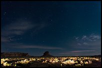 Night landscape with lighted canyon floor. Chaco Culture National Historic Park, New Mexico, USA (color)
