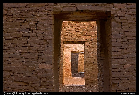 Ancient masonery walls and doors. Chaco Culture National Historic Park, New Mexico, USA (color)