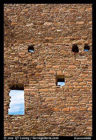 Sky seen from masonery wall windows. Chaco Culture National Historic Park, New Mexico, USA (color)