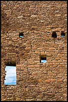 Sky seen from masonery wall windows. Chaco Culture National Historic Park, New Mexico, USA (color)