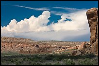 Pueblo Bonito, cliff, and clouds. Chaco Culture National Historic Park, New Mexico, USA ( color)