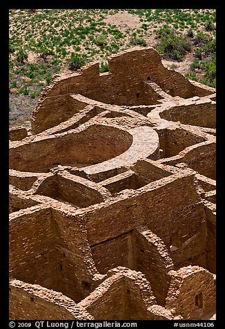 Rooms of Pueblo Bonito seen from above. Chaco Culture National Historic Park, New Mexico, USA (color)
