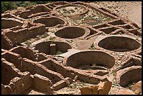 Kivas and rooms of Pueblo Bonito seen from above. Chaco Culture National Historic Park, New Mexico, USA